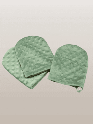 Gants démaquillant vert -Atelier couture de Marjorie