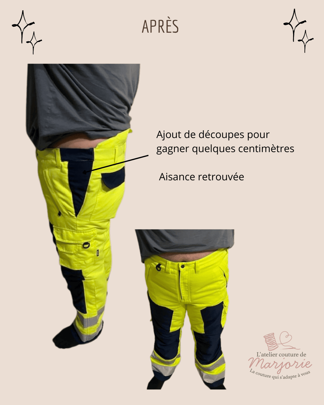 retouche pantalon Micky 3 après ajout de la découpe à la taille - atelier couture de marjorie