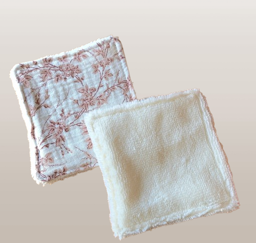 Lingette démaquillante lavable en tissu et micro-éponge bambo - dimension 10 x 10 cm